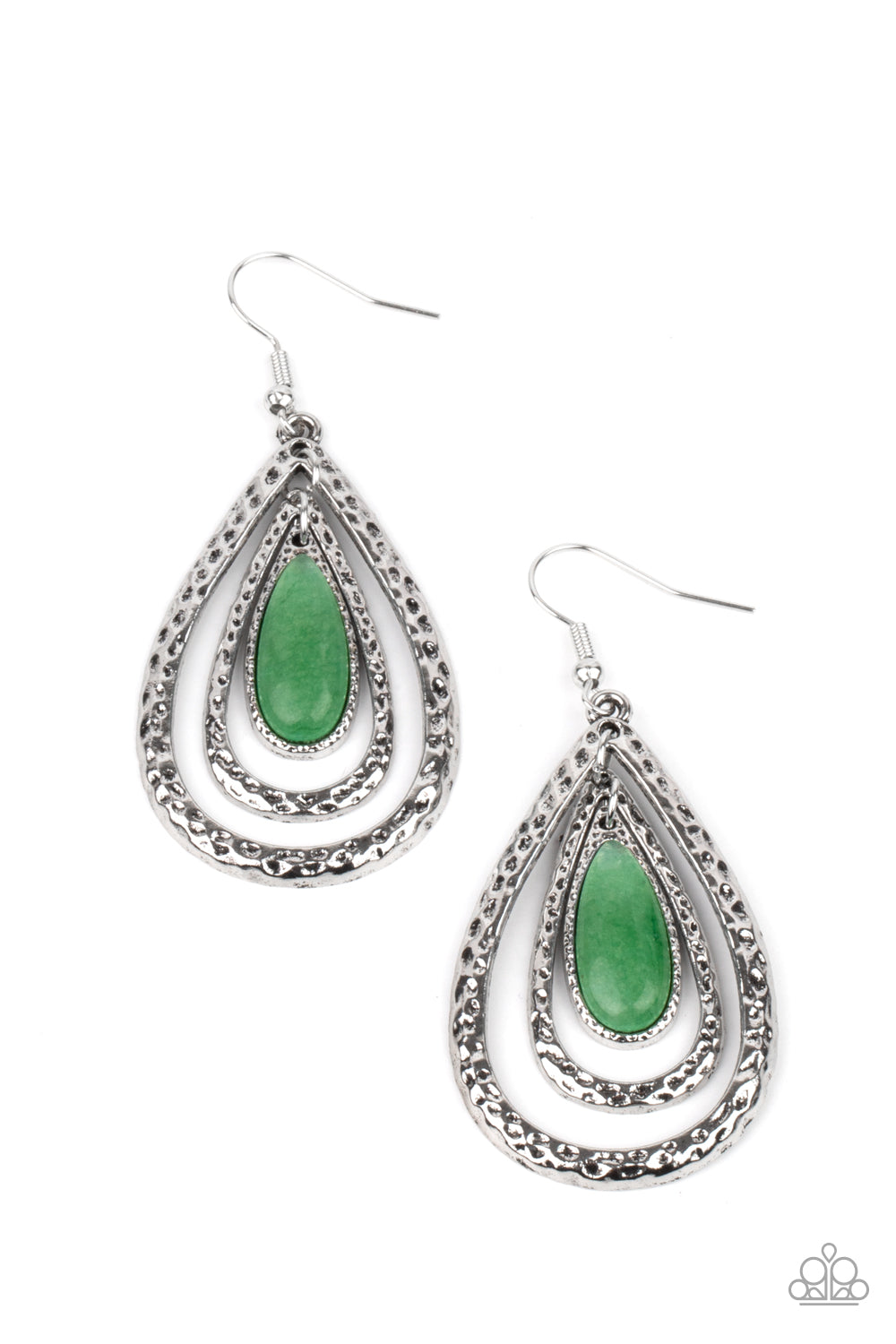 Teardrop Torrent (Green Earrings) by Paparazzi Accessories