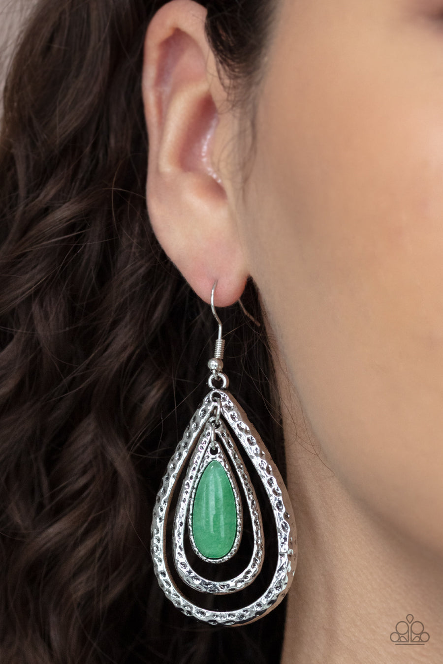 Teardrop Torrent (Green Earrings) by Paparazzi Accessories