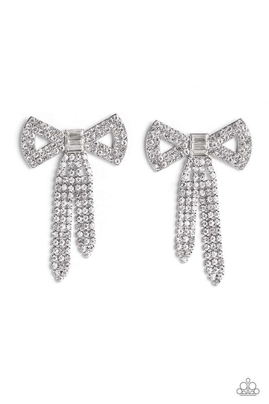 Just Bow With It (White Earrings) by Paparazzi Accessories