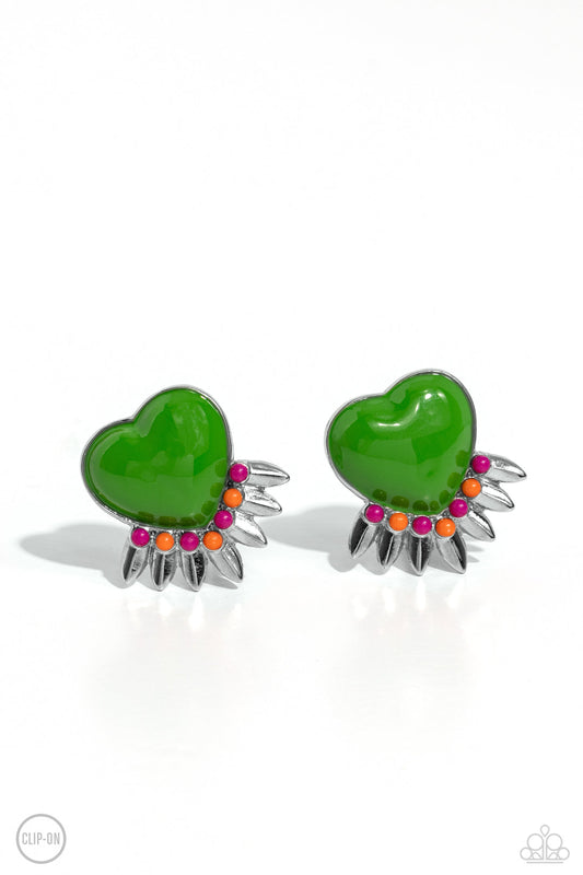 Spring Story (Green Clip-On Earrings) by Paparazzi Accessories