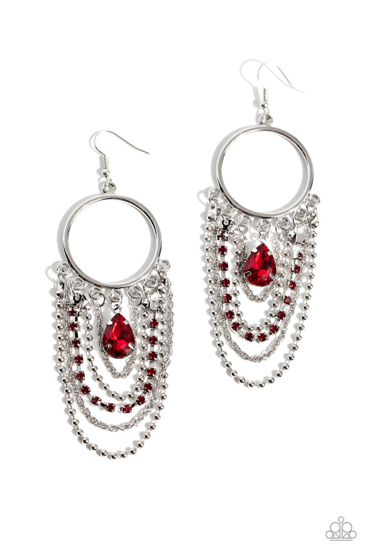 Cascading Clash (Red Earrings) by Paparazzi Accessories