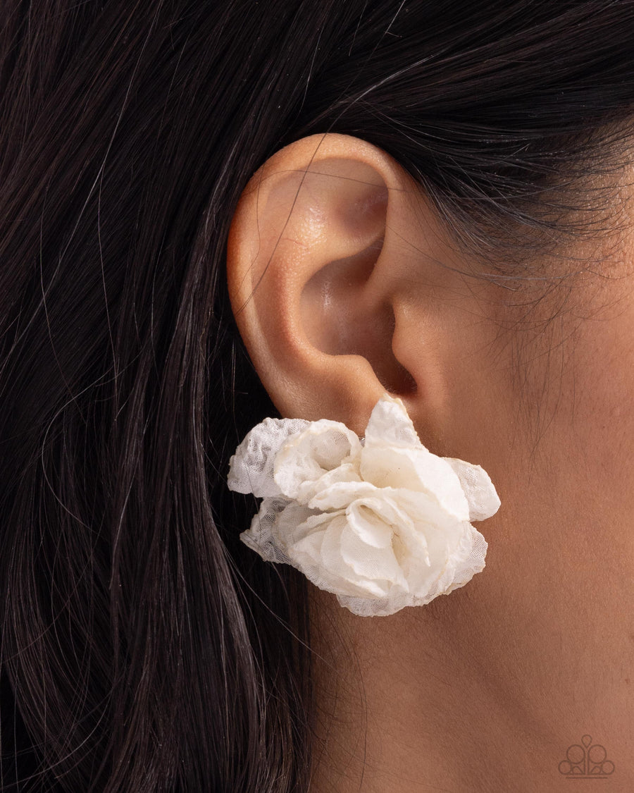 Tulle Twist (White Earrings) by Paparazzi Accessories