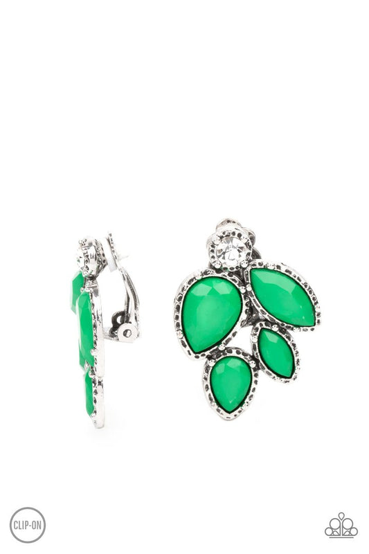 Fancy Foliage (Green Clip-On Earrings) by Paparazzi Accessories
