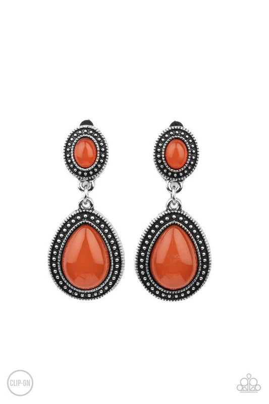 Carefree Clairvoyance (Orange Clip-On Earrings) by Paparazzi Accessories