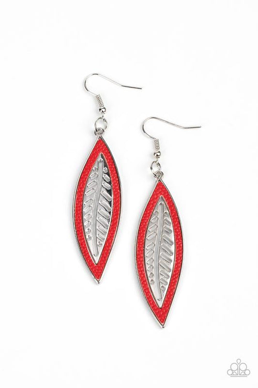 Leather Lagoon (Red Earrings) by Paparazzi Accessories