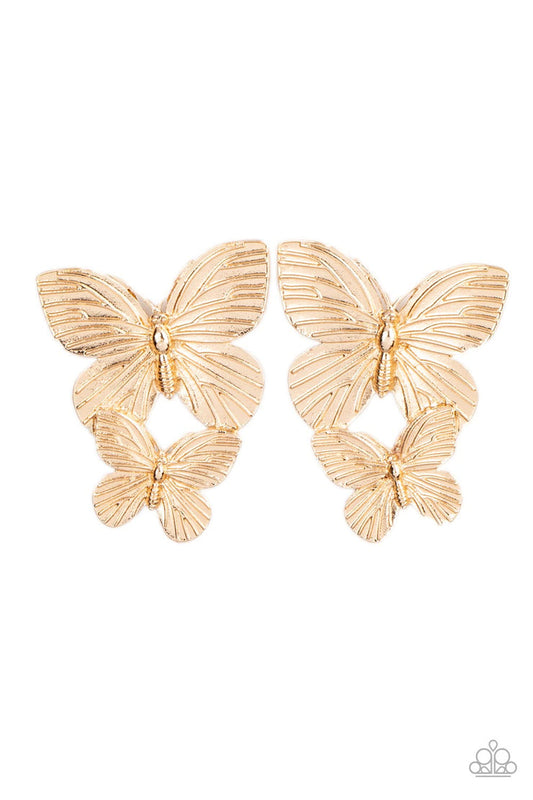 Blushing Butterflies (Gold Earrings) by Paparazzi Accessories