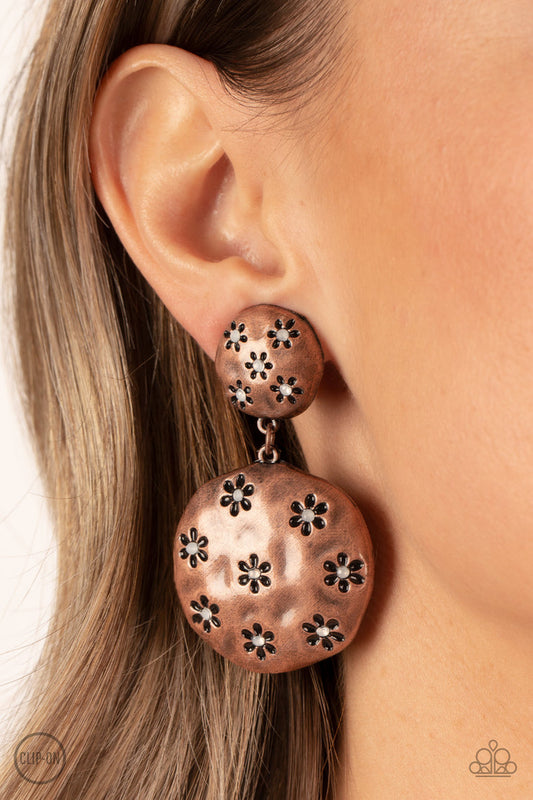 Industrial Fairytale (Copper Clip-On Earrings) by Paparazzi Accessories