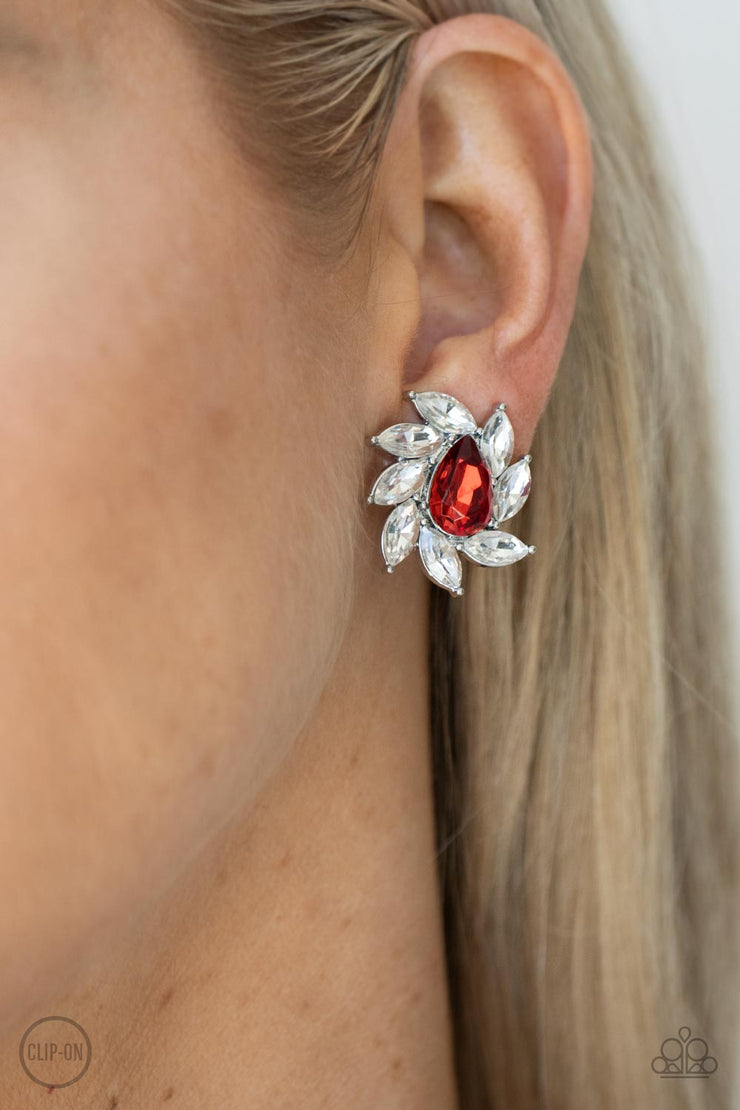 Sophisticated Swirl (Red Clip-On Earrings) by Paparazzi Accessories